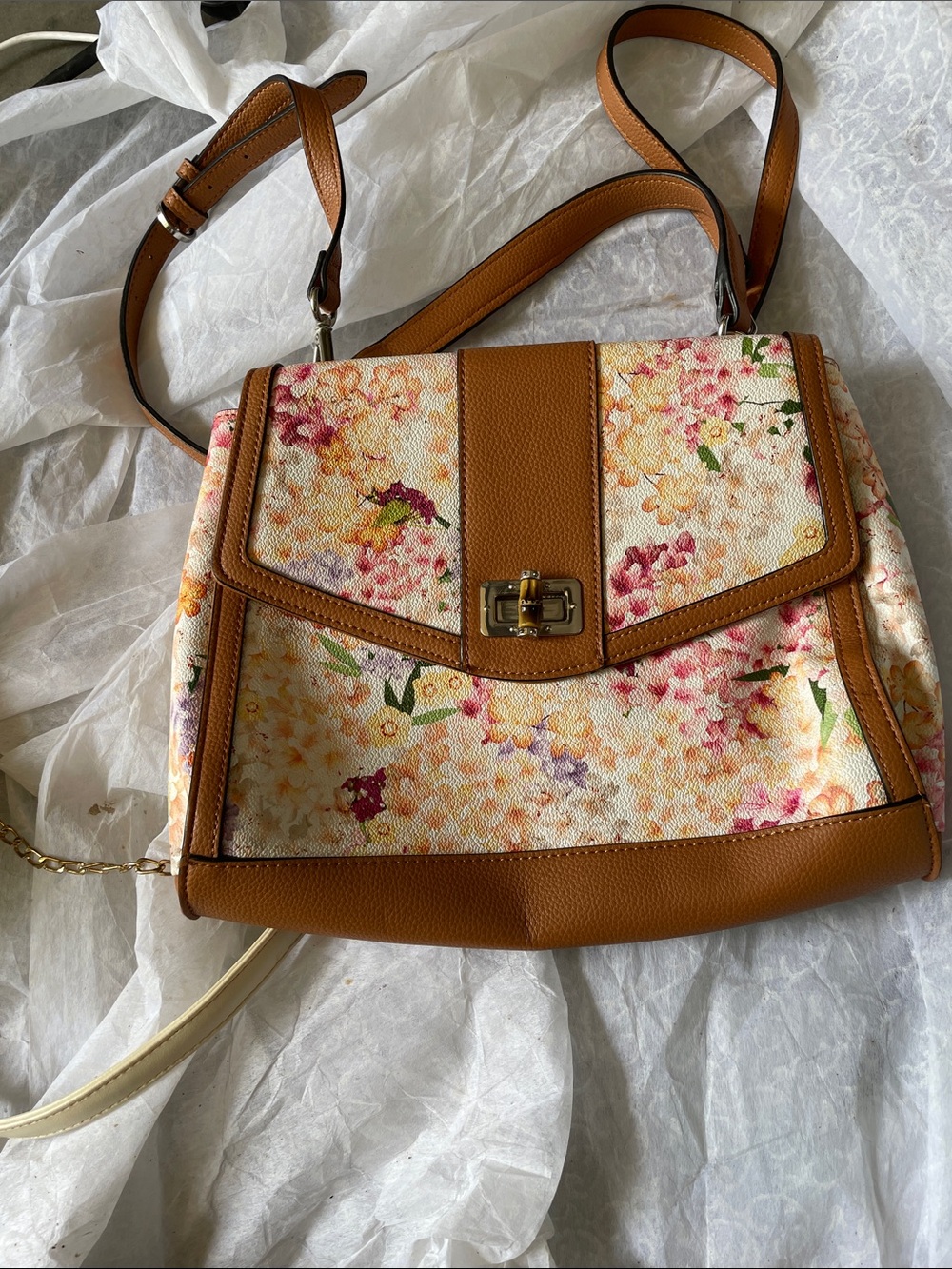 Floral Print Crossbody Bag in Tan